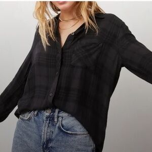 ✨ Rails Hunter Plaid Button-Up Shirt Onyx Jet Shirt Charcoal Gray Black